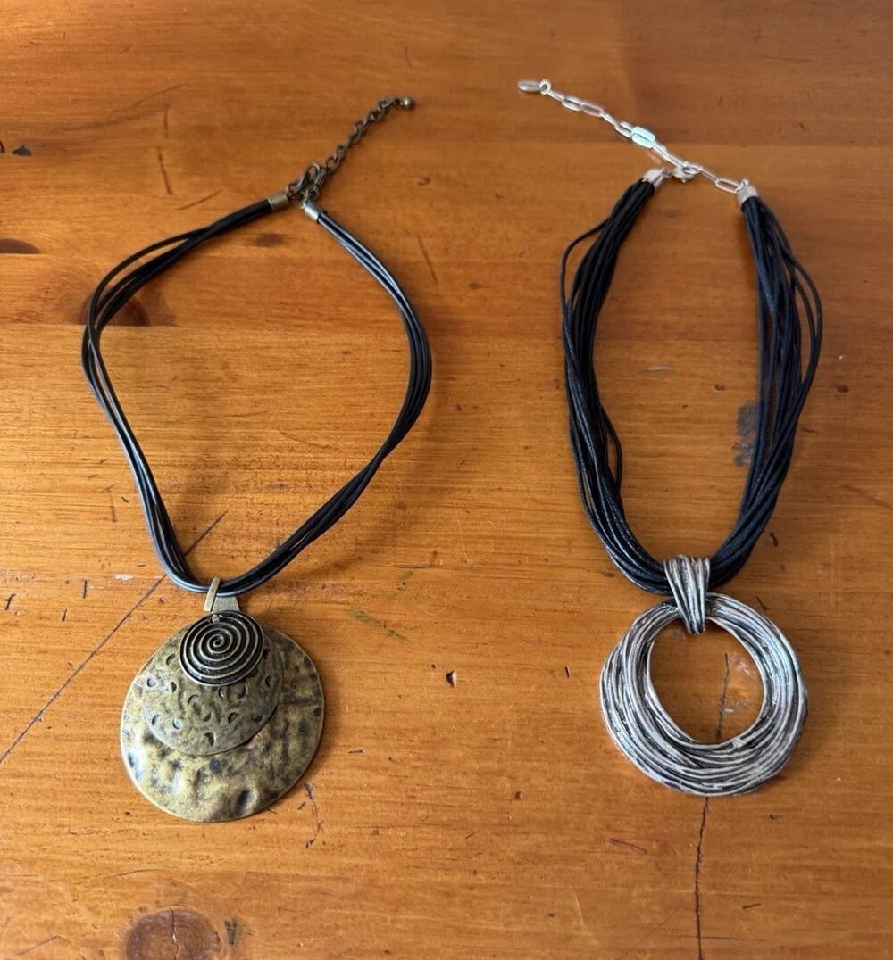 Modern Statement Pendant Necklace Bundle Hammered Gold Silver Circle Cord Lot